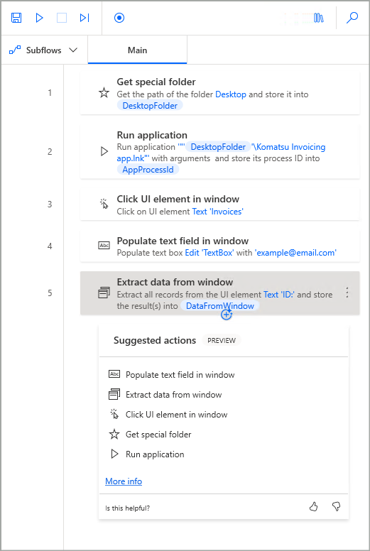 Suggested actions in Power Automate for desktop