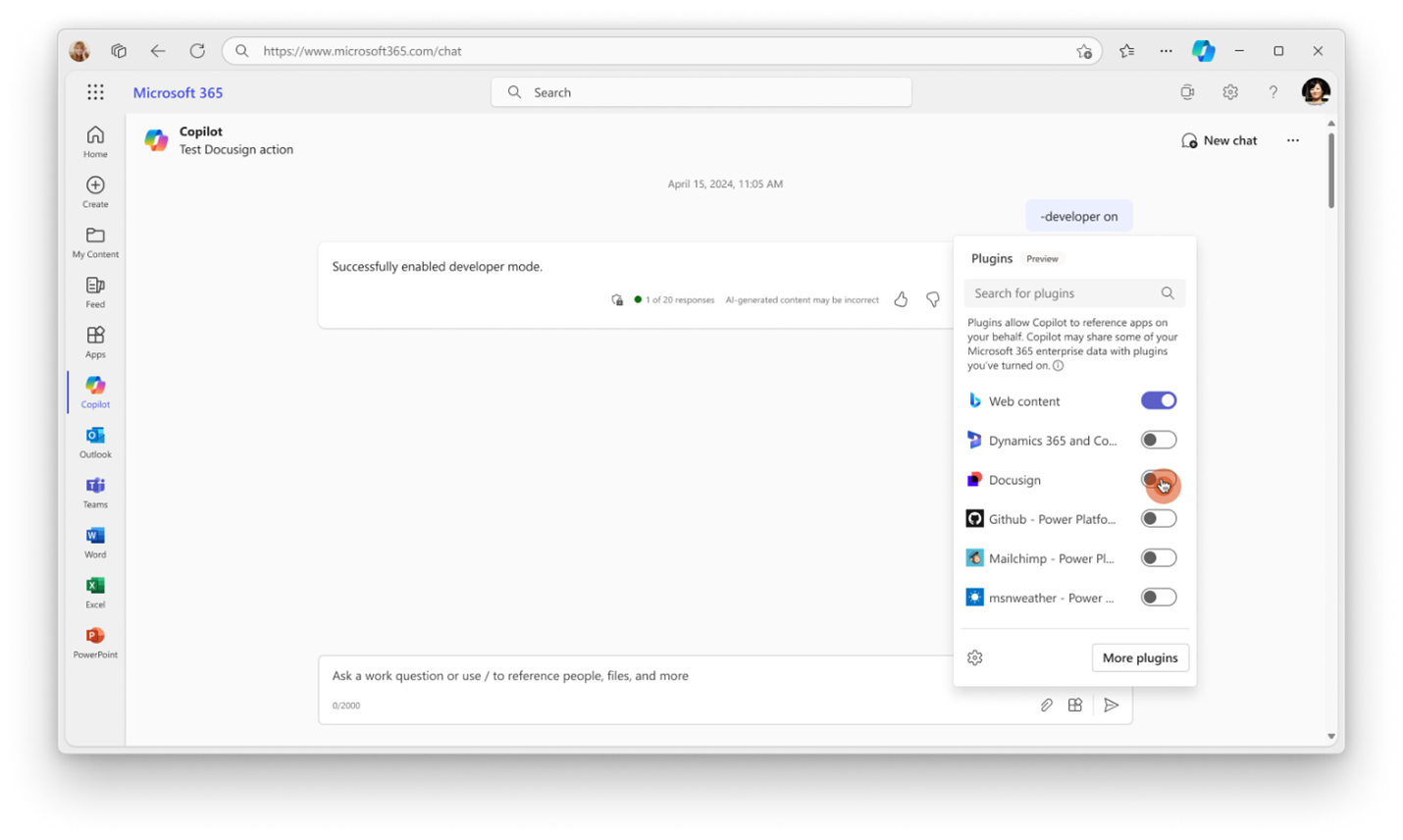 A screenshot of a enabling Docusign Copilot connector