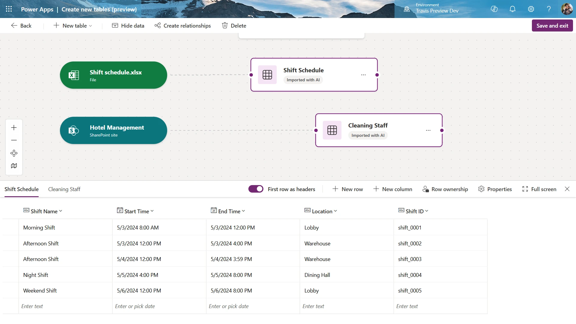 Import table from Excel or SharePoint list