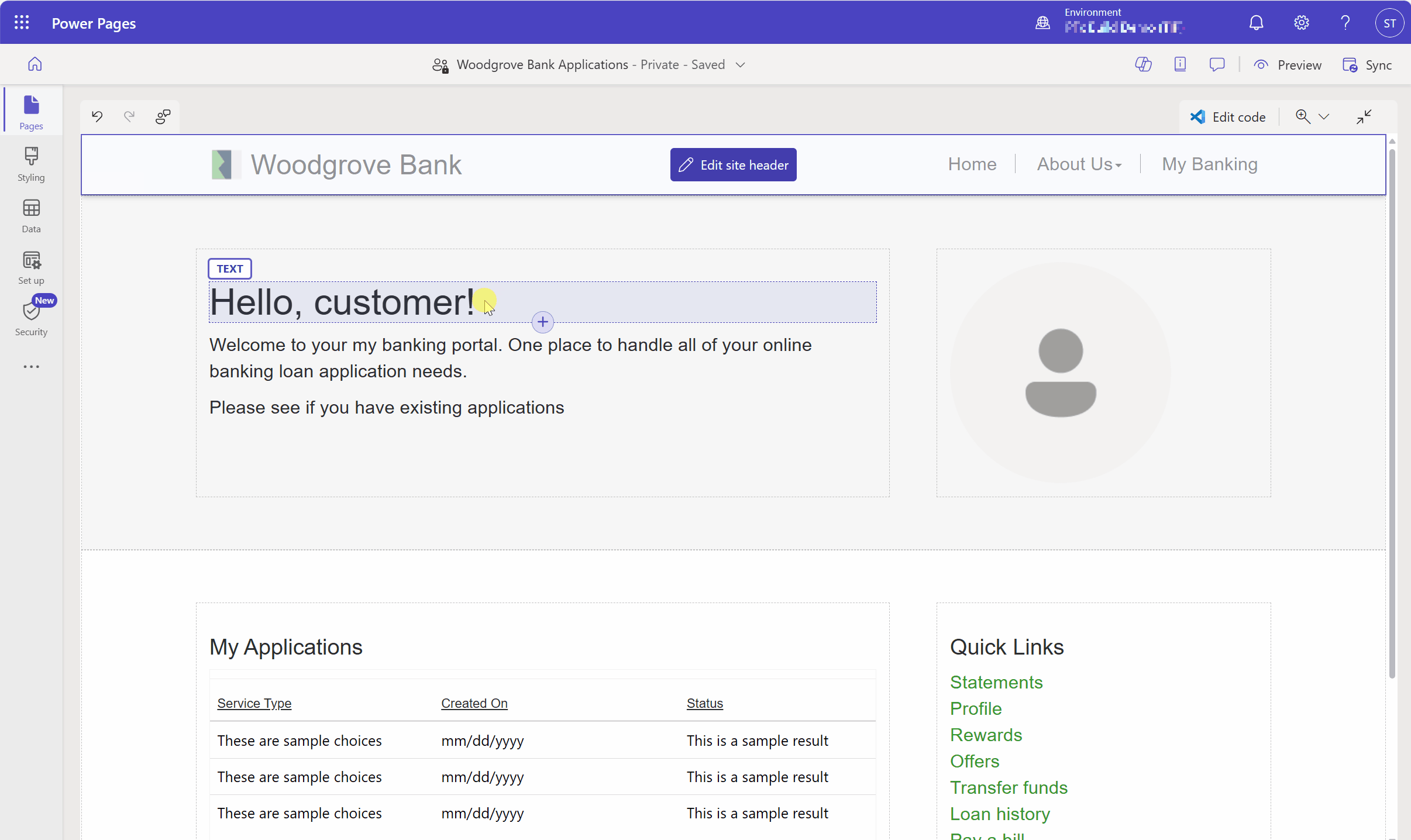 The GIF shows a maker using the Power FX formula bar in Pages design Studio for authoring expressions in text and image components