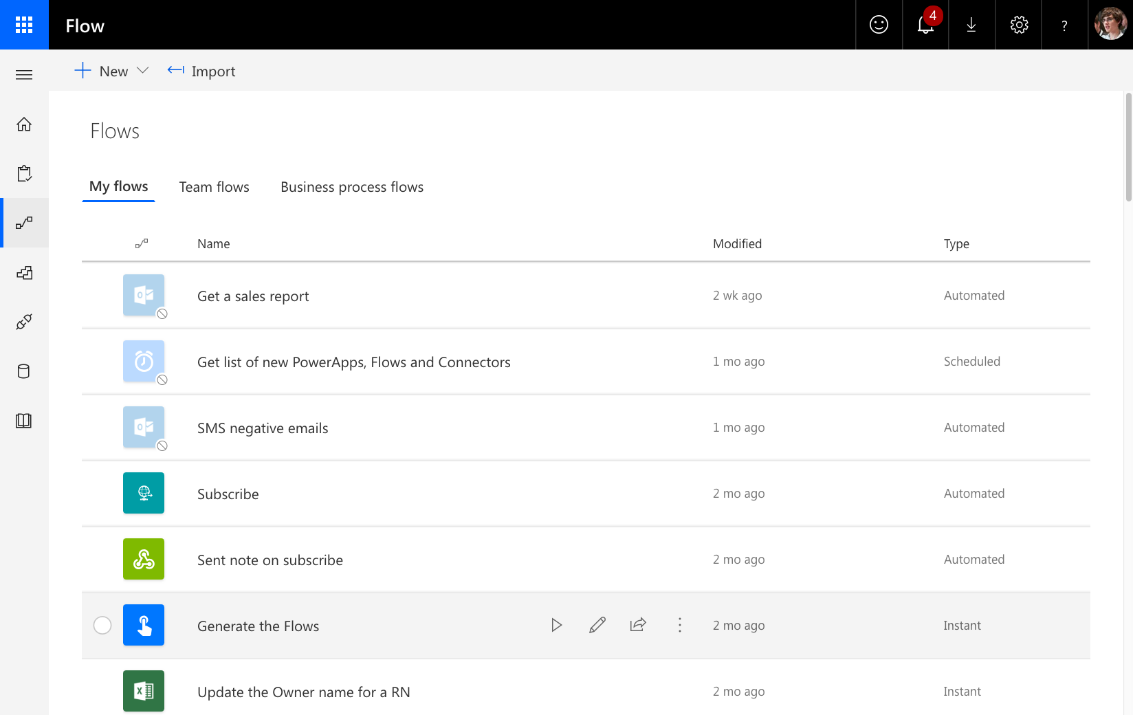 Simplified My flows list