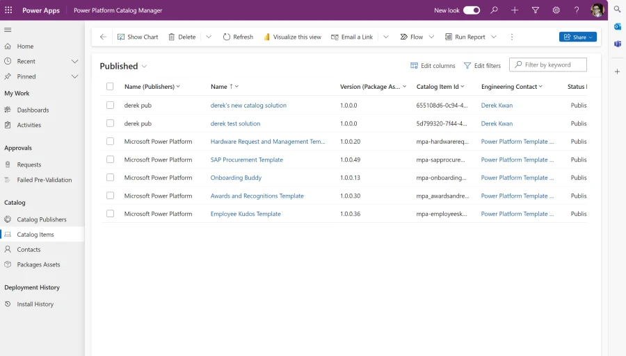 Screenshot reflecting that the catalog manager administers your catalog and handles approval requests.