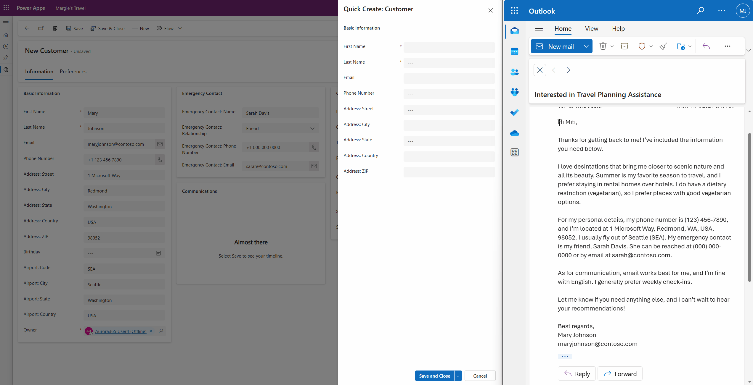 GIF showing the new smart paste and citations capabilities of Copilot form fill assistance in a quick create form of a model-driven app