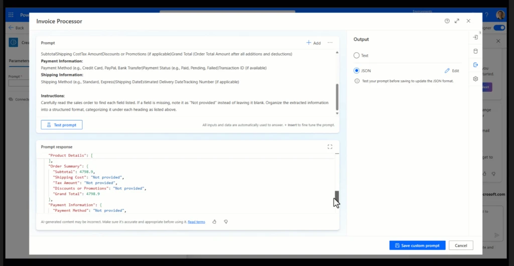 Image of structured JSON outputs