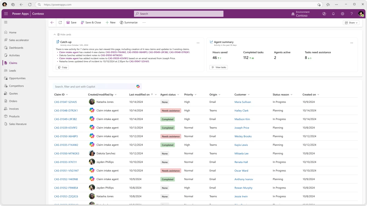 A view of an app with marked agent actions and status of the agent activity.