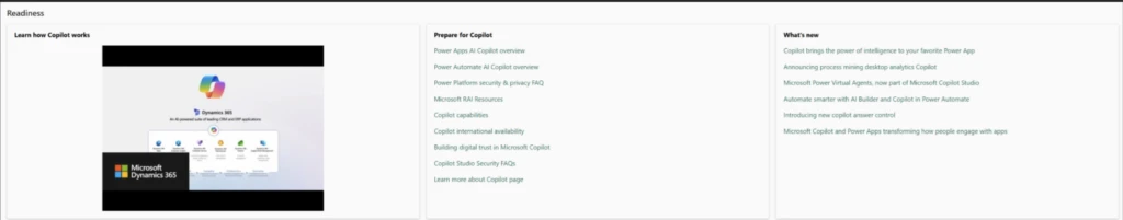 Snippet of resource section of Copilot hub in Power Platform Admin Center