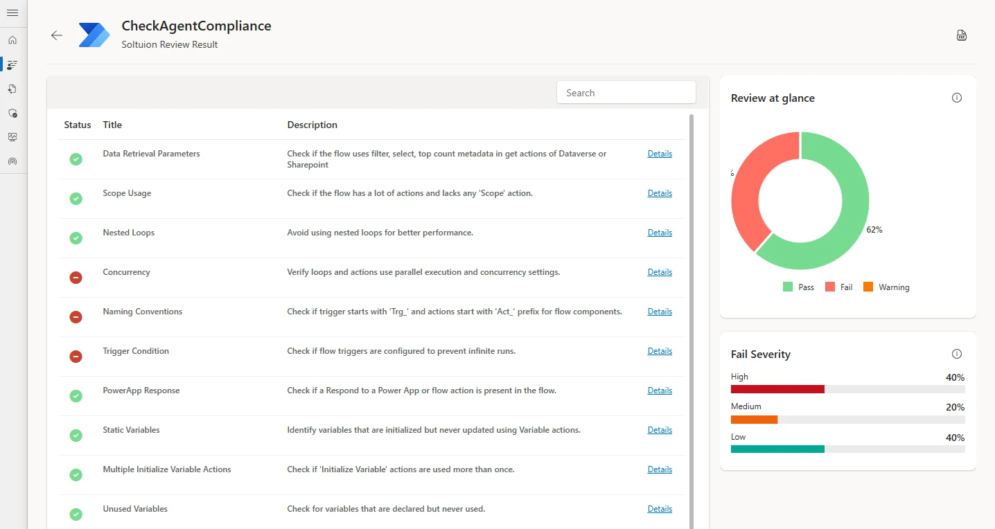 Code review component results screen