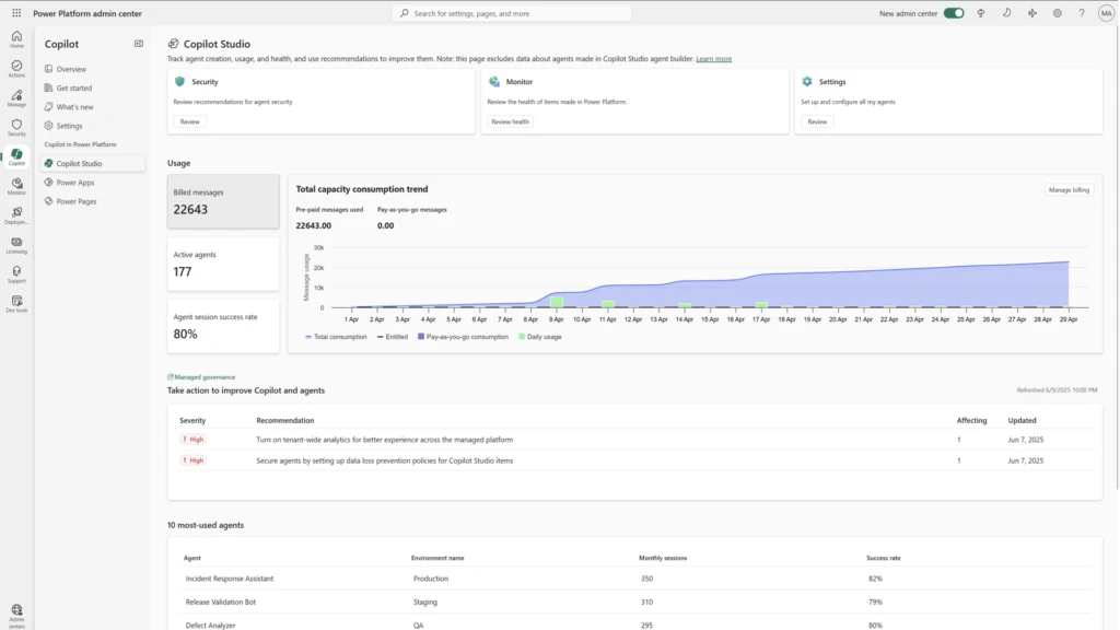 Copilot Studio tab in Copilot hub 