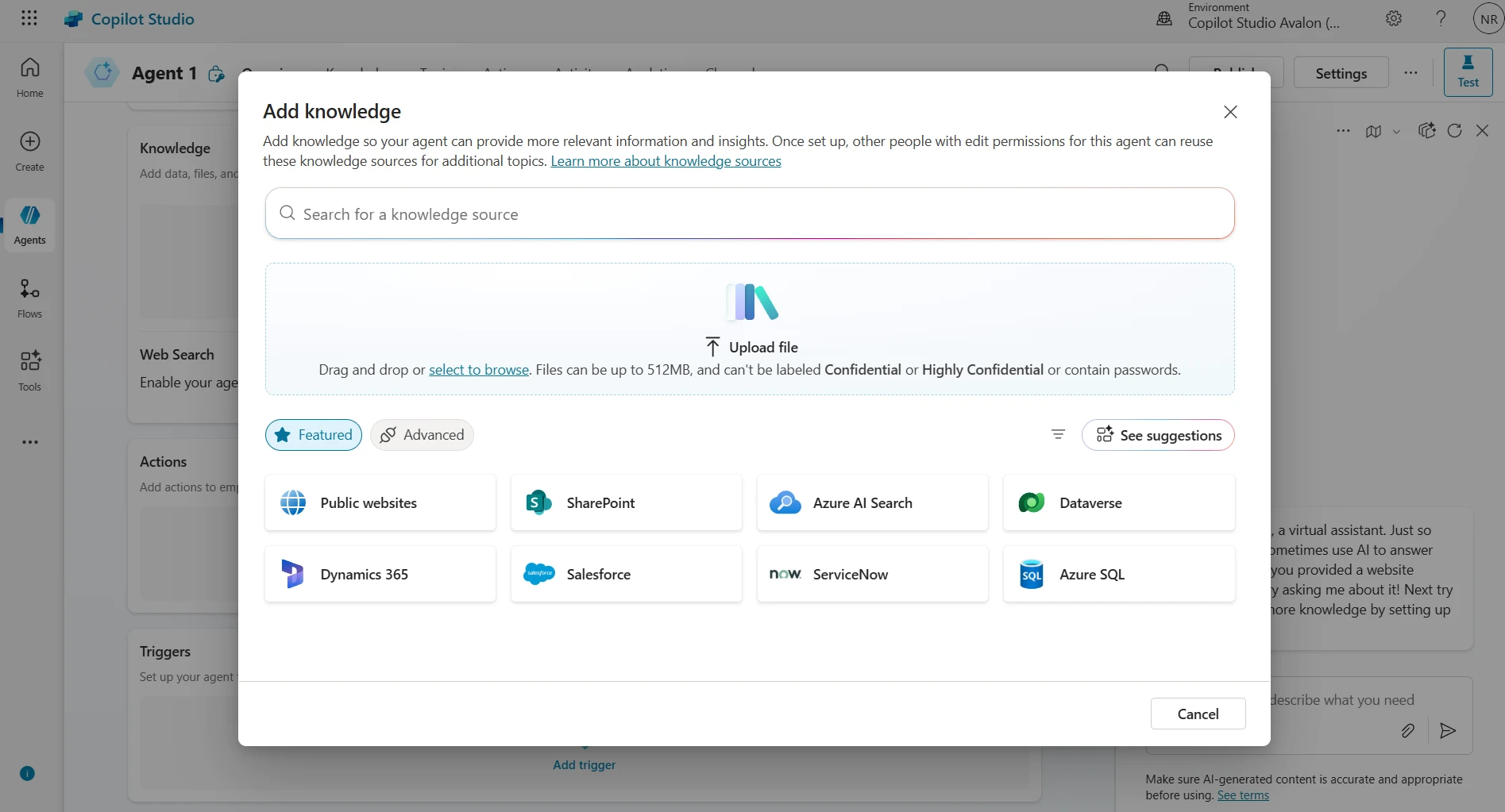 Knowledge in Copilot Studio