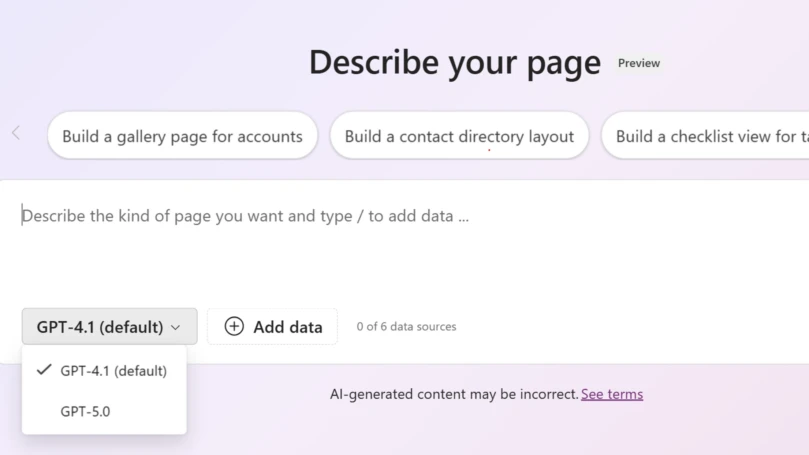 Pick the model you want to use when generating your page.