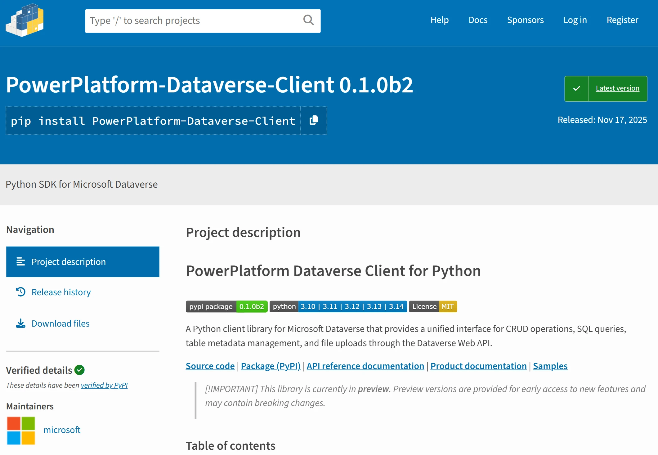 Power Platform Dataverse Client for Python