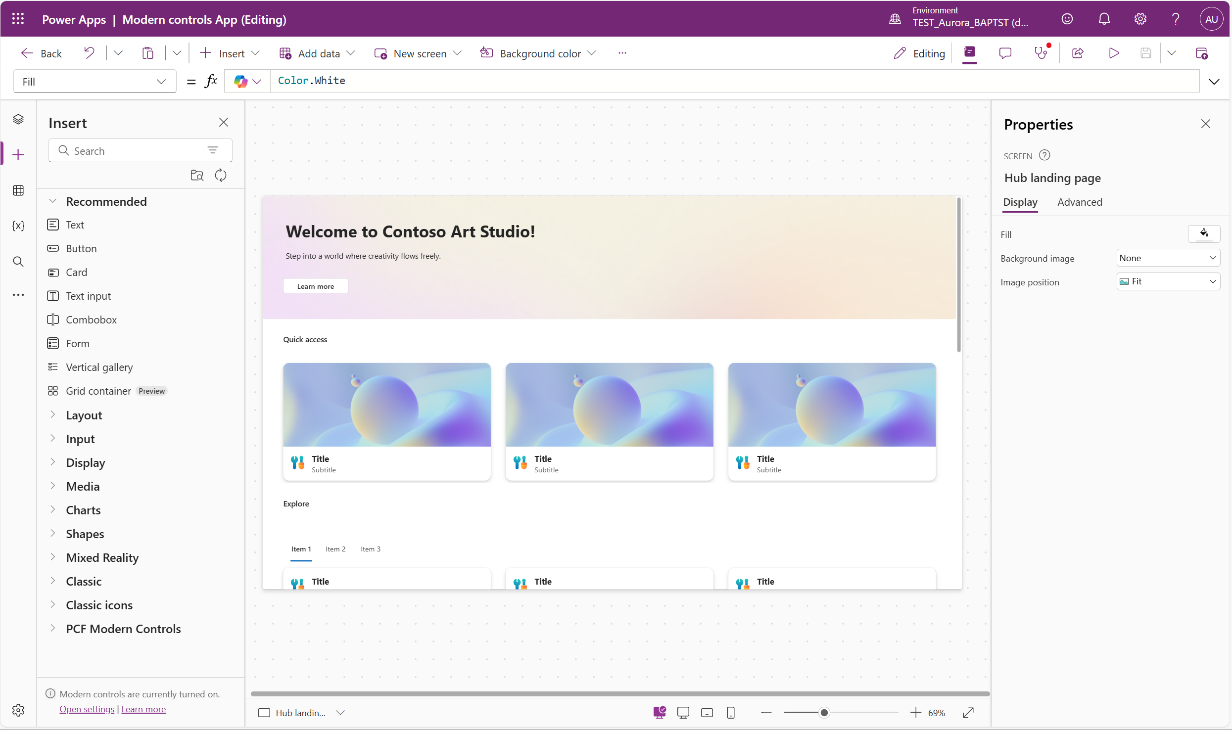 App containing modern controls