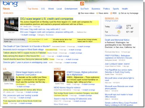 Screenshot of Diff-IE highlighting changes to the Bing News page
