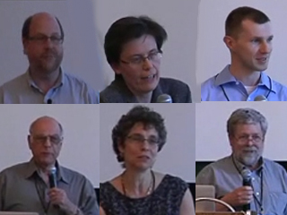 a group of people standing in a room