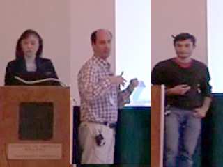 a group of people standing in a room