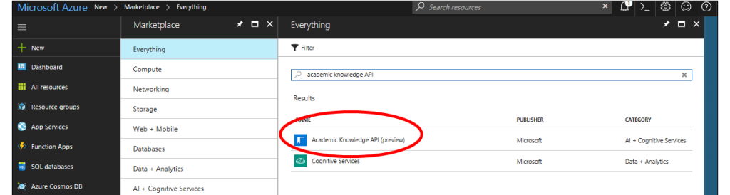 Select Academic Knowledge API in the results.Select Academic Knowledge API in the results.