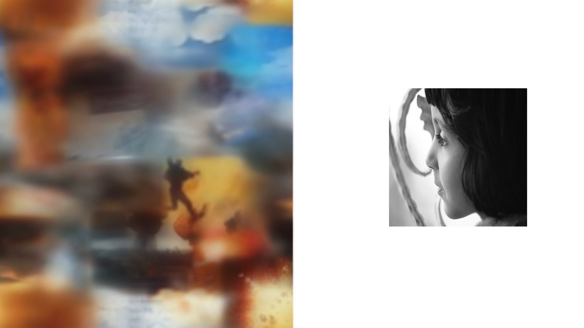 Artist Maja Petrić used machine learning algorithms to create this sky graphic, shown alongside a portrait of female