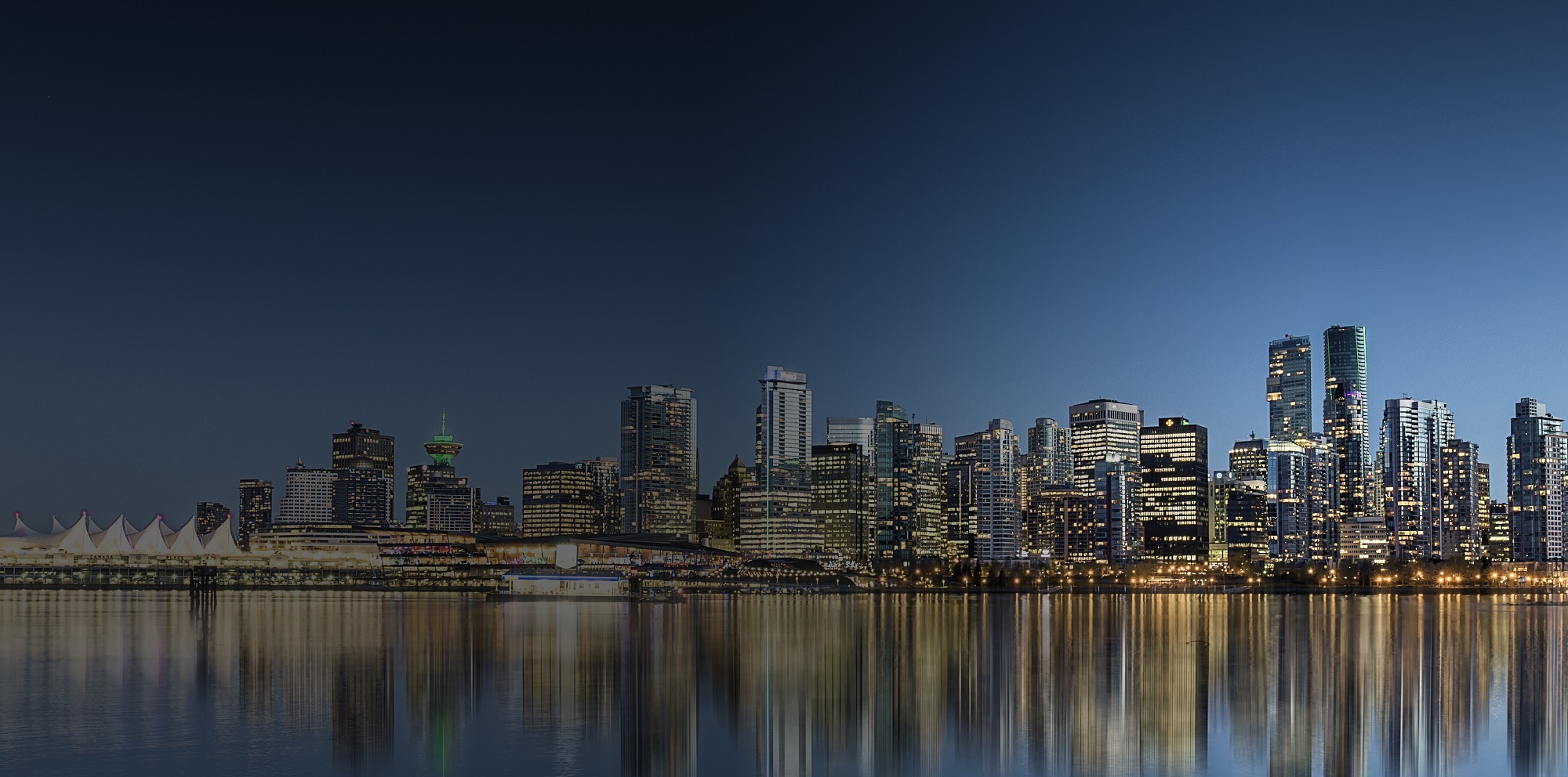 When time goes by, the sky turns into dark, and the lights are turning on, and the city becomes beautiful.