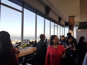 a group of people standing in front of a crowd