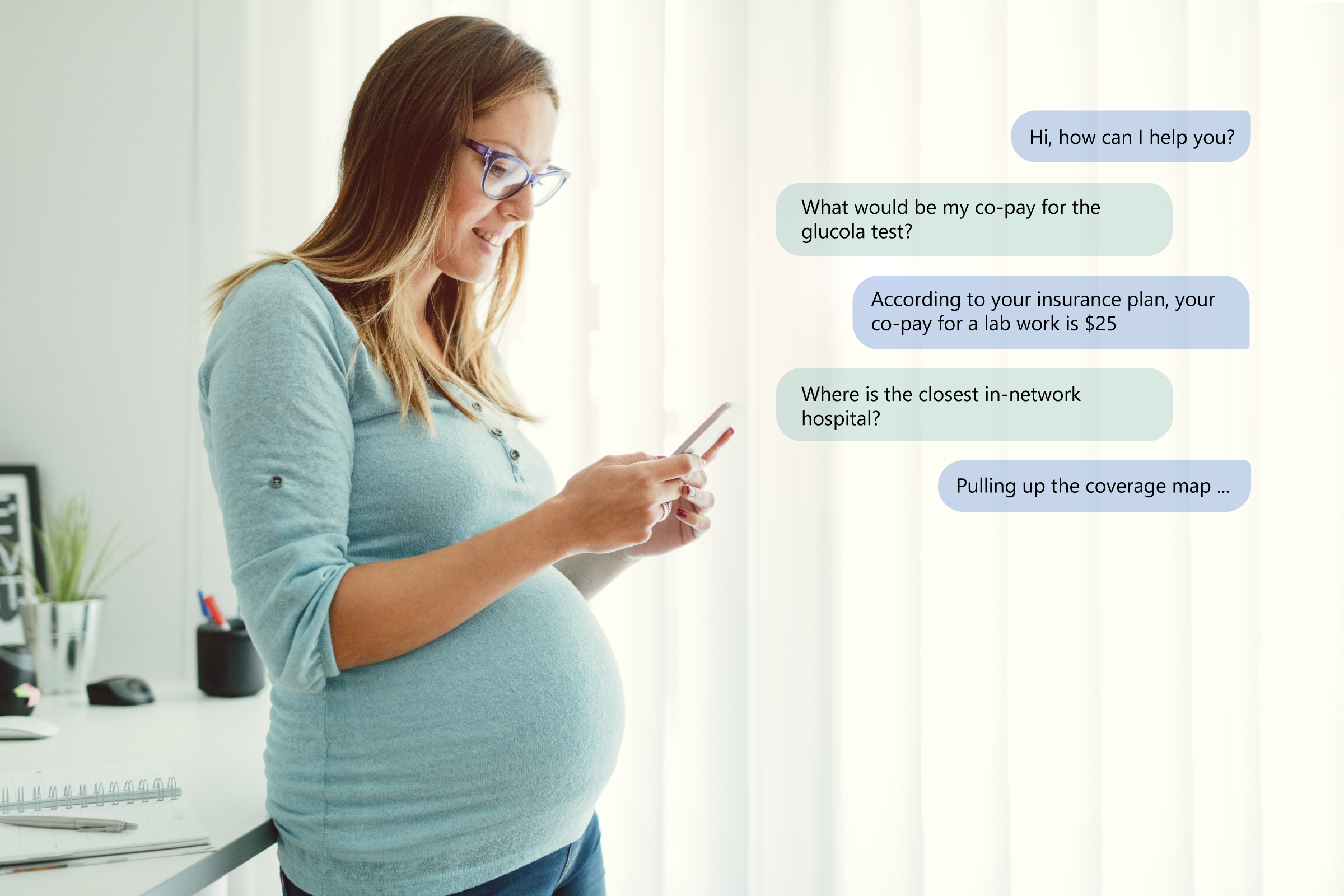 Azure Health Bot - photo of a pregnant woman using the chat bot