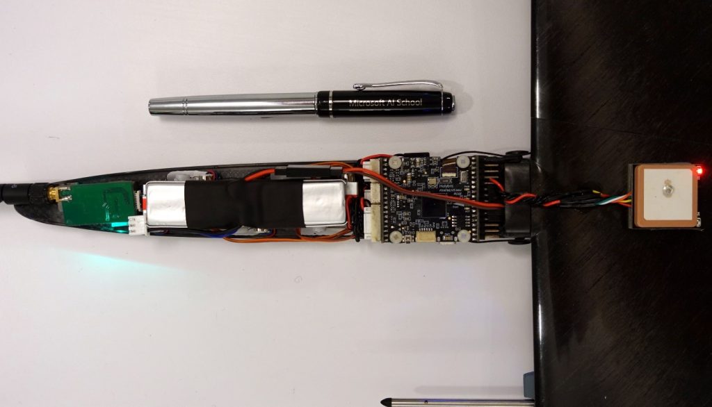 Figure 1: the layout of hardware for autonomous soaring in Snipe 2's narrow fuselage.