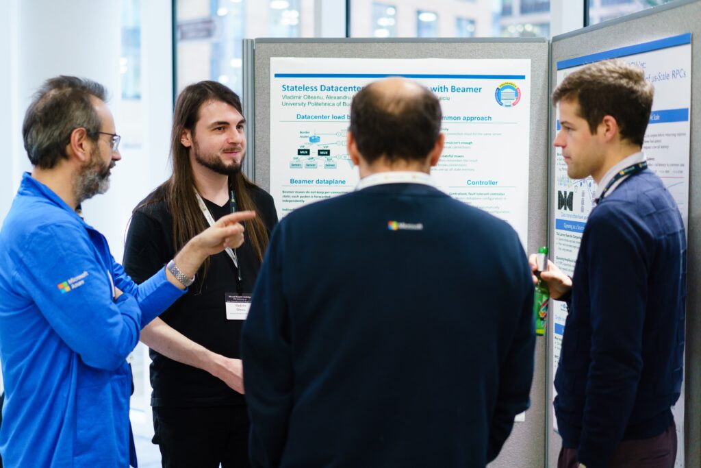 a group of people standing in a room