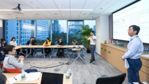 a group of people in a room