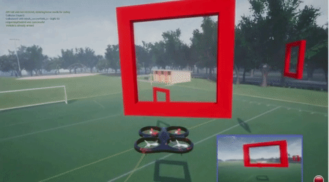 simulated aerial drone navigating course