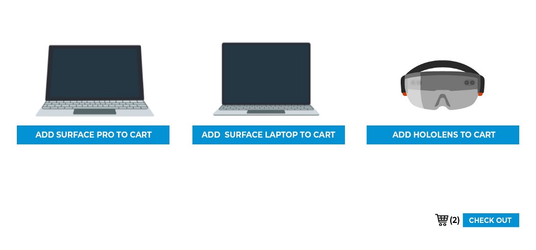 An image of three items for sale: two computers and one pair of hololens