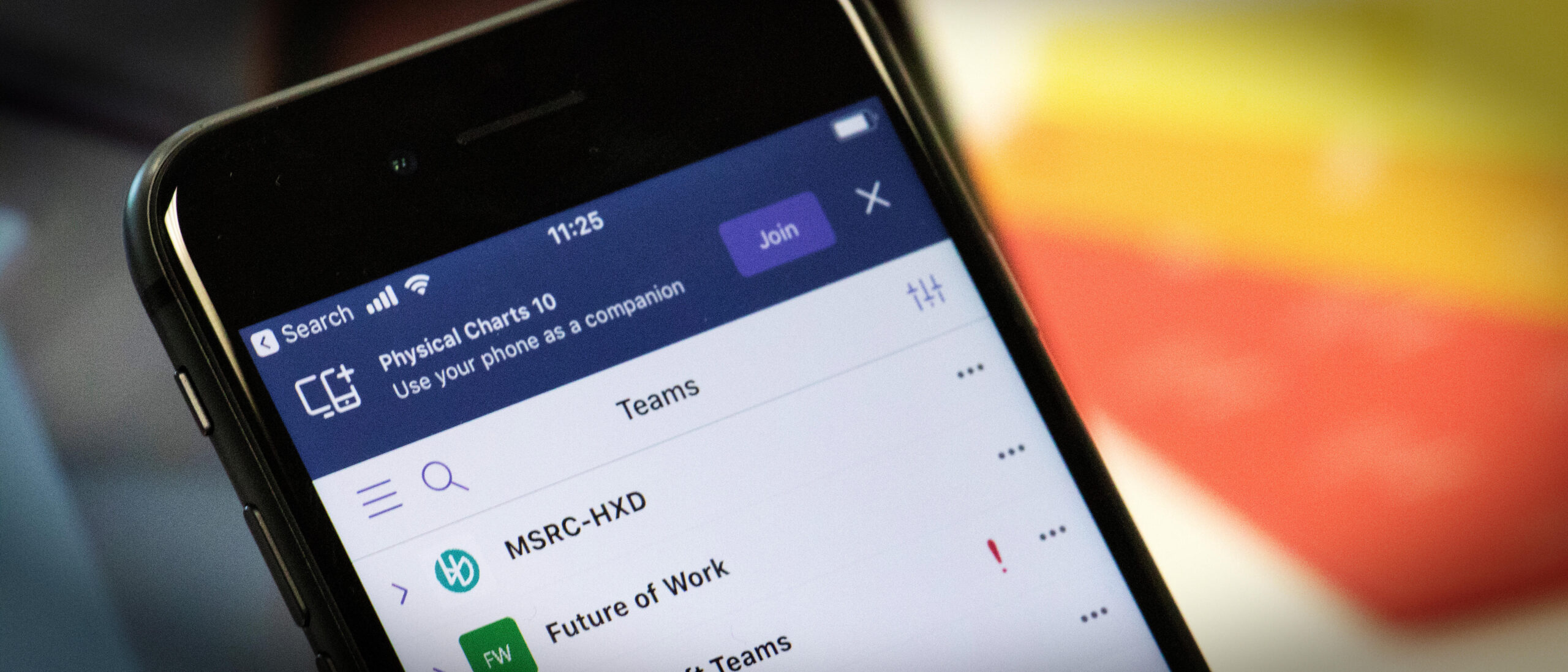 Mobile phone showing Microsoft Teams Companion Mode Banner