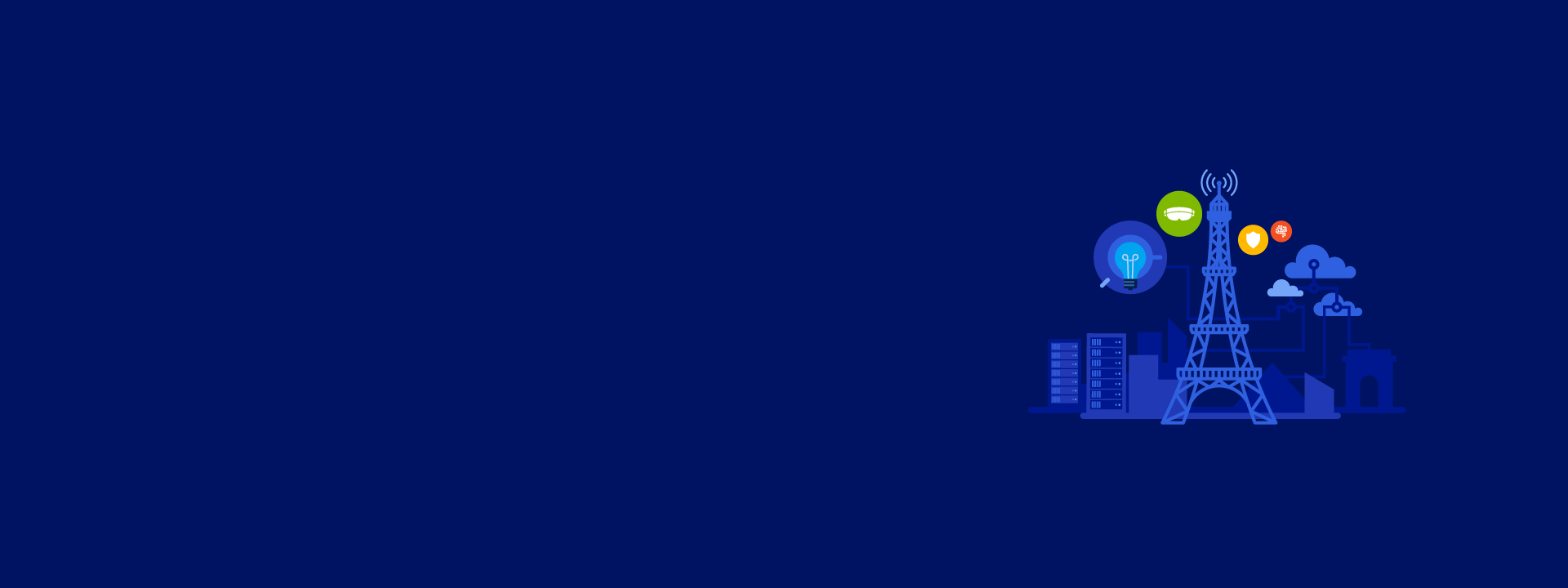 illustration of data storage and cloud storage around the Eiffel tower