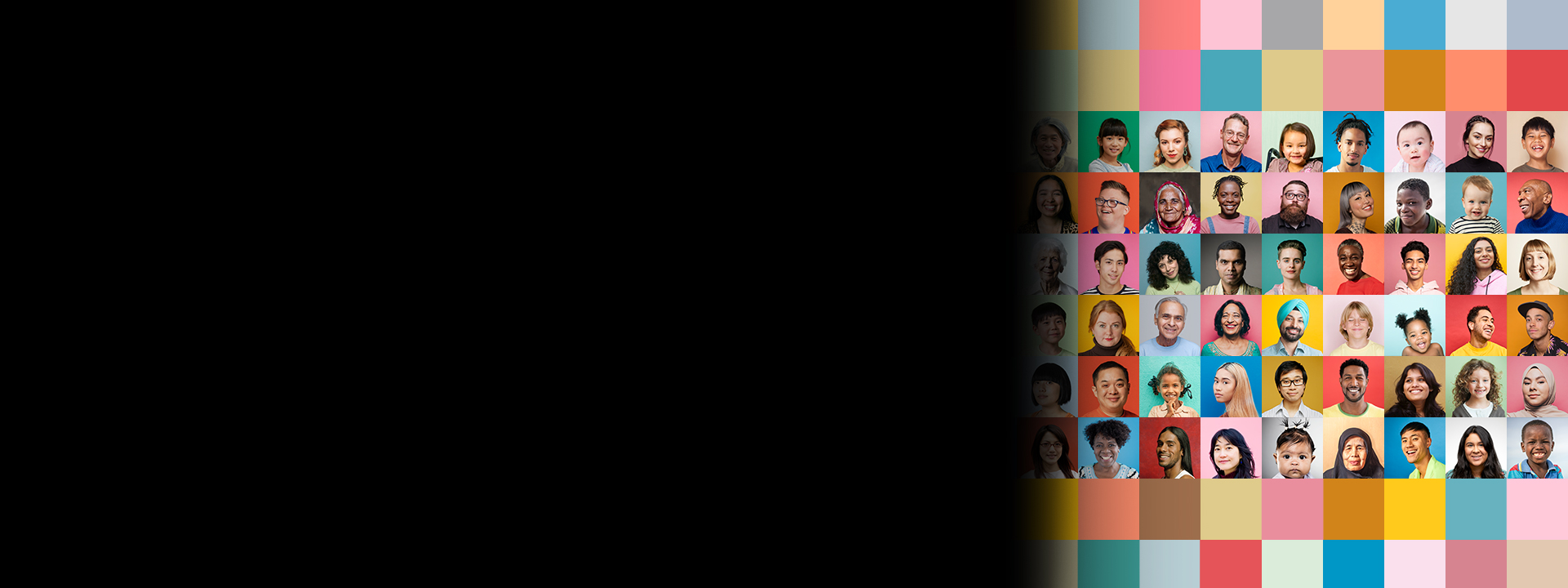 Global Health Access header: grid of people on black background