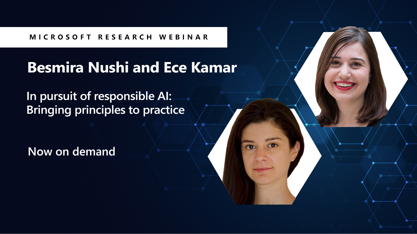 two small pictures of besmira and Ece next to the title of their webinar on tooling fore responsible AI