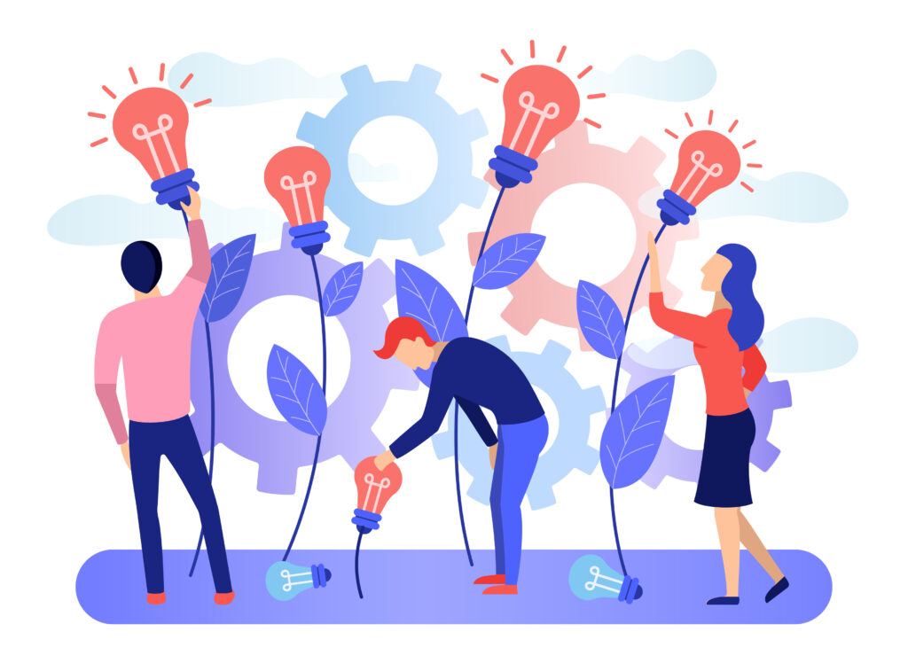 people growing light bulbs representing ideas
