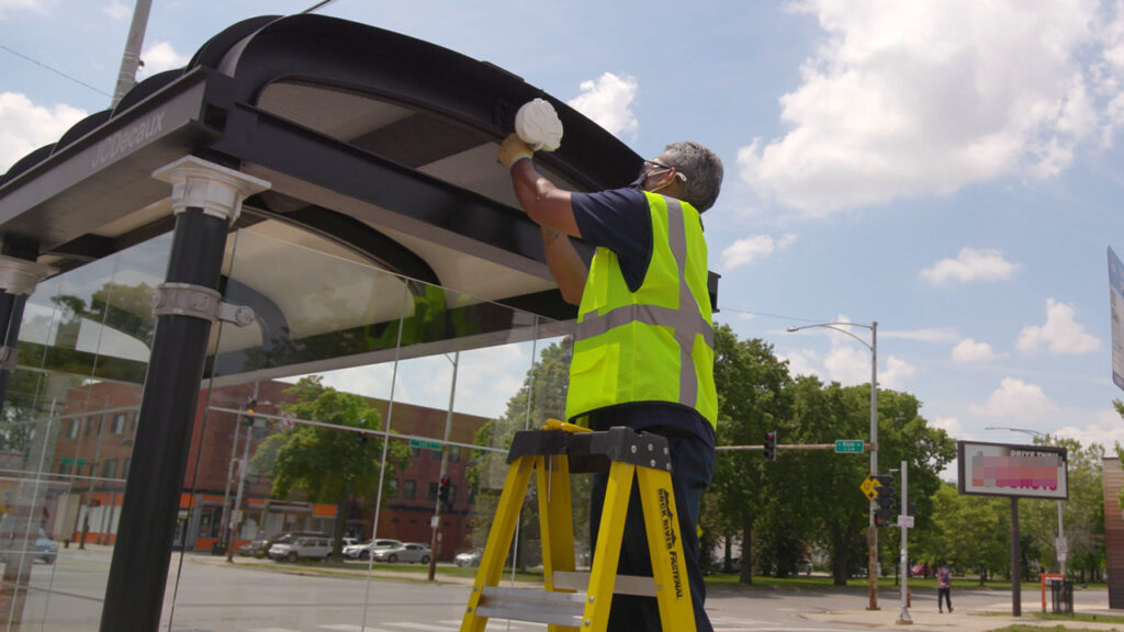 Urban Air Chicago bus stop air quality sensor install