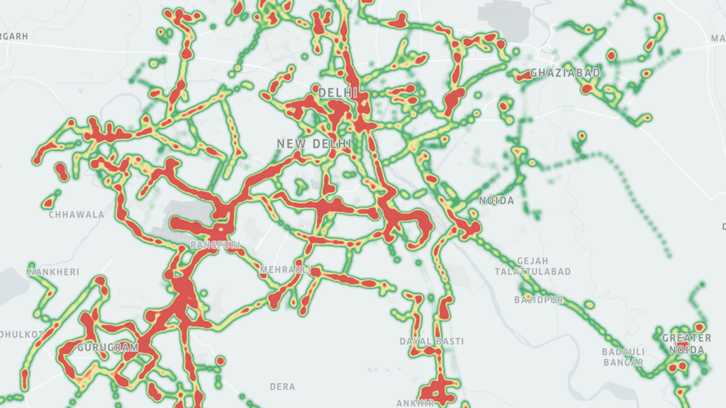 heatmap of air pollution around Delhi