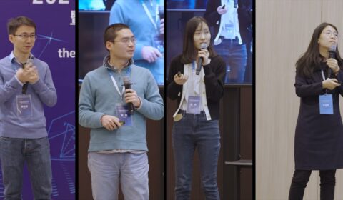 a group of people standing in a room