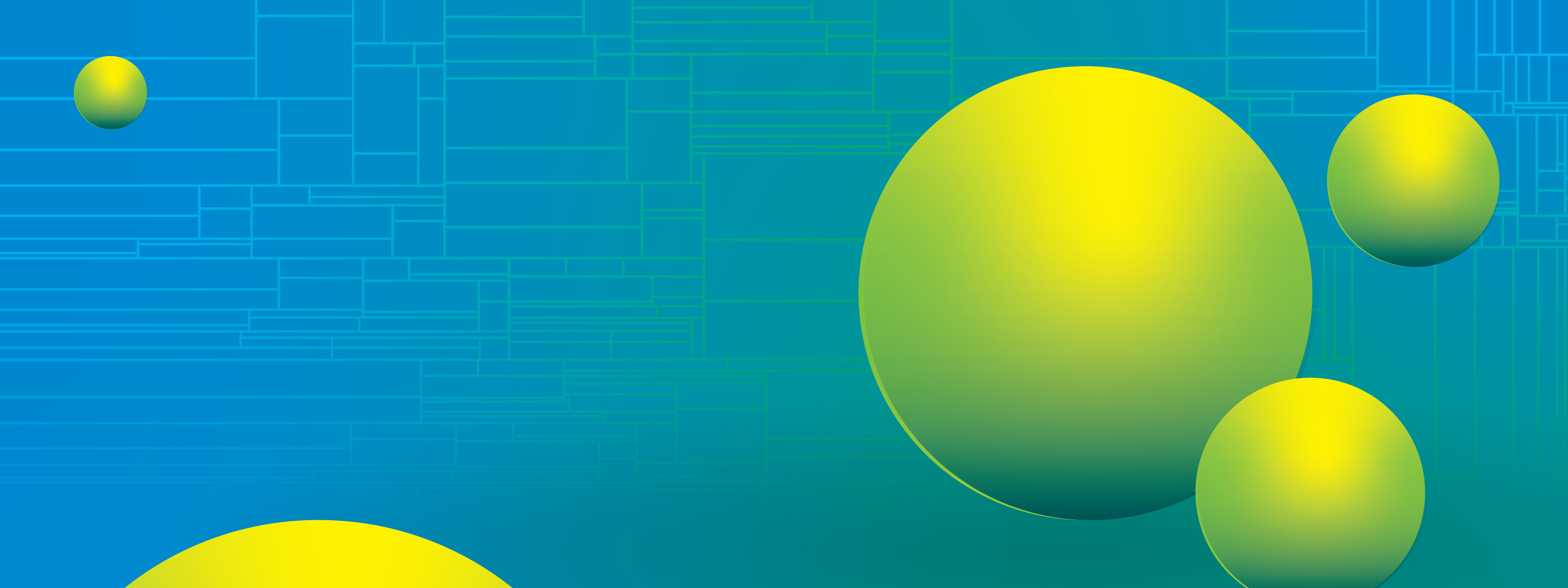 blue background with lime green 3D spheres