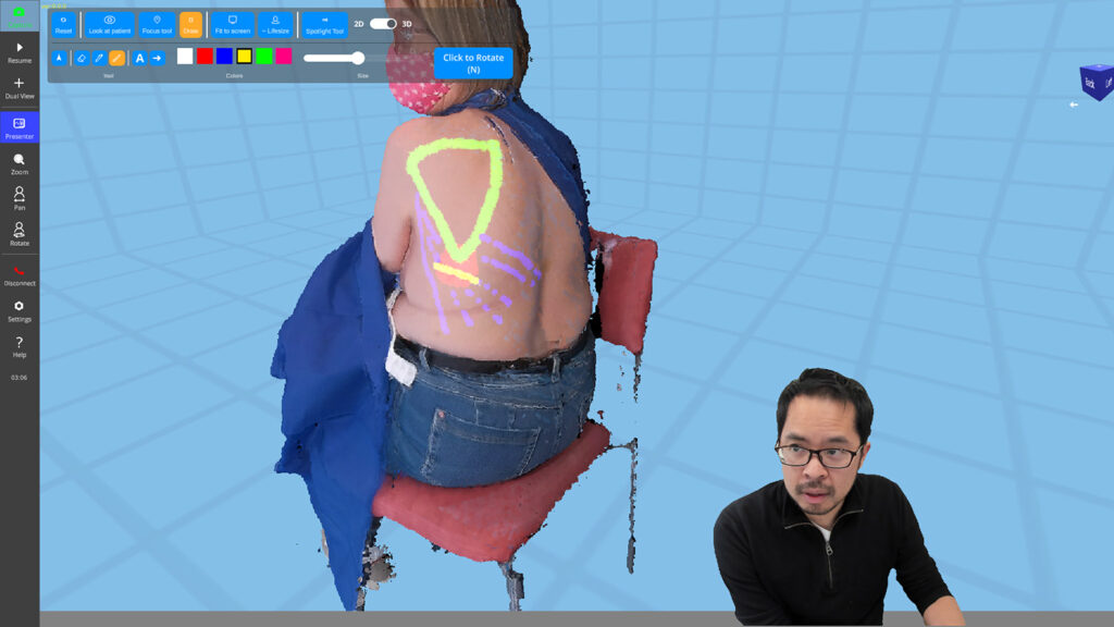 3D telemedicine - patient interacting with clinician on-screen in real-time