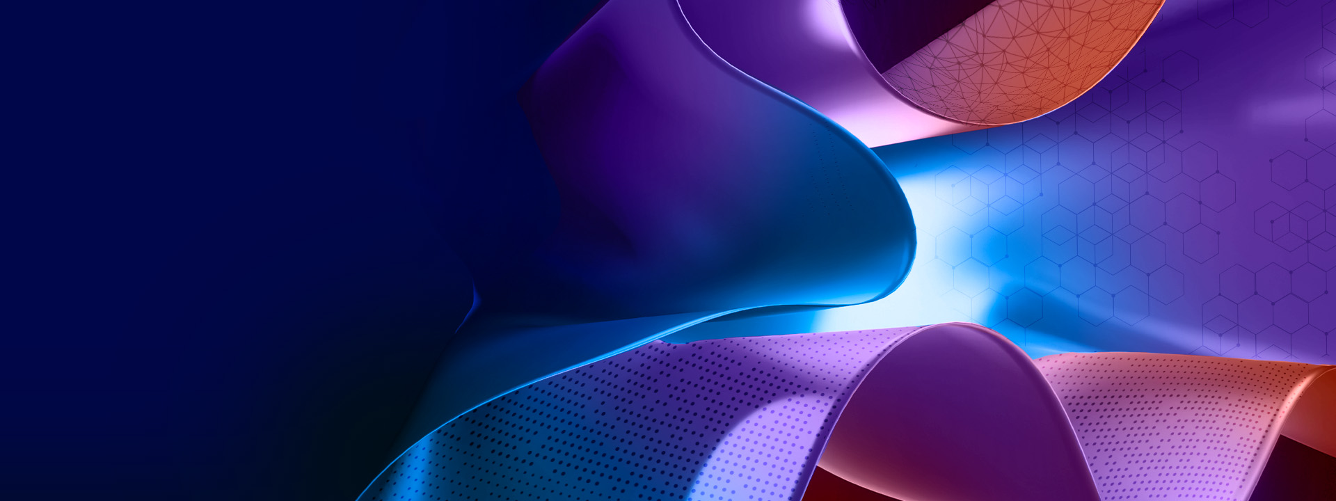 NeurIPS 2023 header - purple and blue ribbons on a dark background