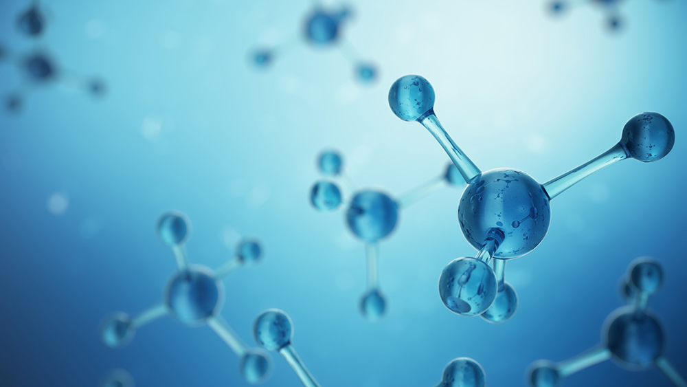 3D illustration Atoms structure. Science or medical background with molecules and atoms. Medical background for banner or flyer. Structure at the atomic level