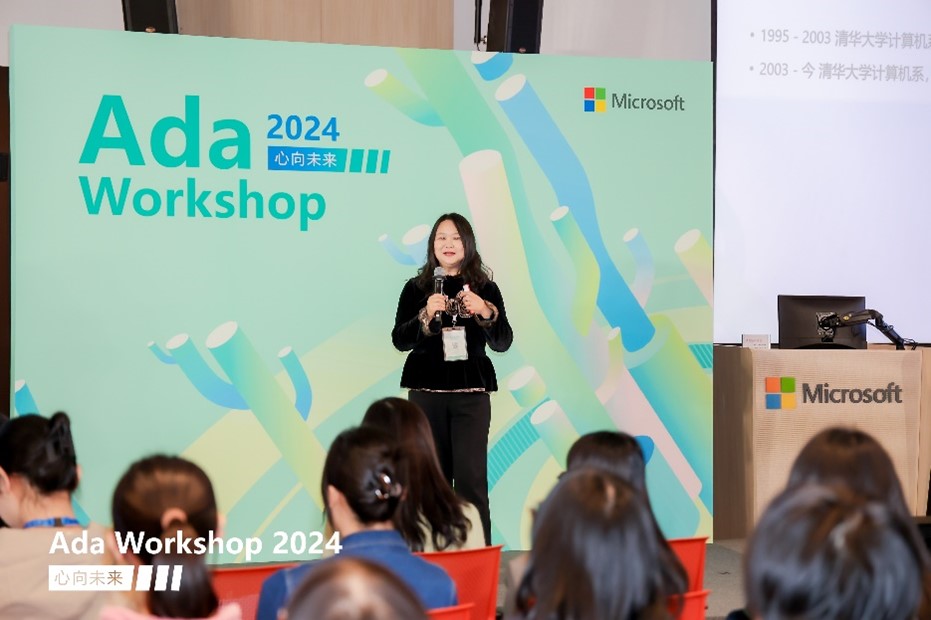 a woman giving a talk