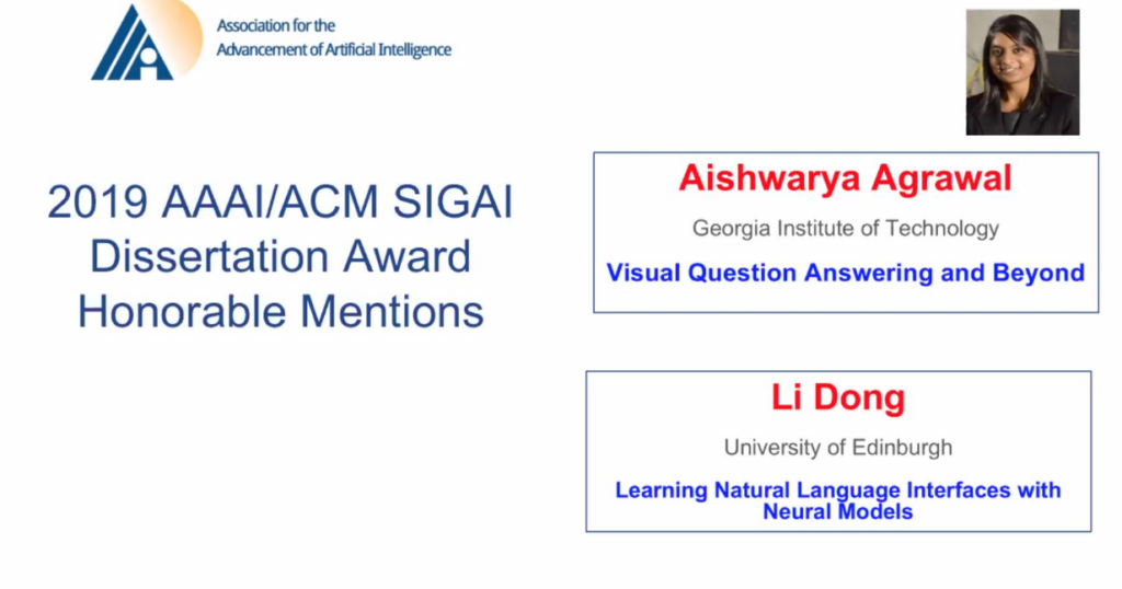 首届 AAAI/ACM SIGAI 博士论文奖的 Runner-Up 奖
