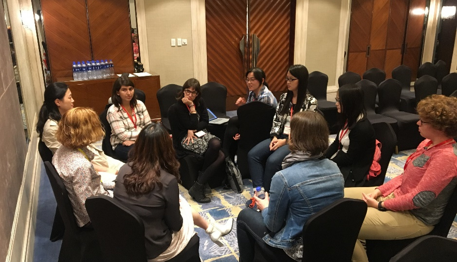 a group of people chatting