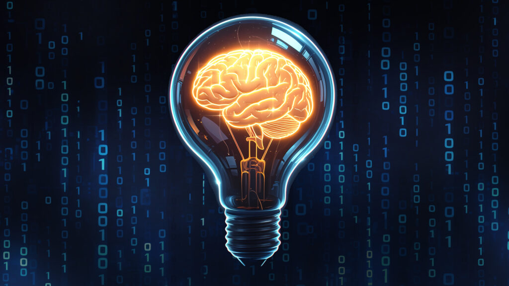 Brain-inspired design: The evolutionary path of artificial intelligence | abstract graphic of a lightbulb containing an illuminated human brain