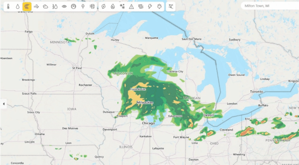 图5：微软降水预报（每4分钟一次对接下来4小时进行预测）。