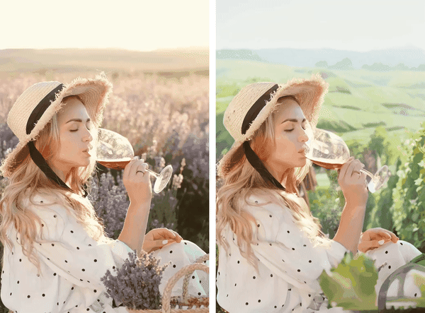 MicroCinema animation: two versions of a woman drinking wine