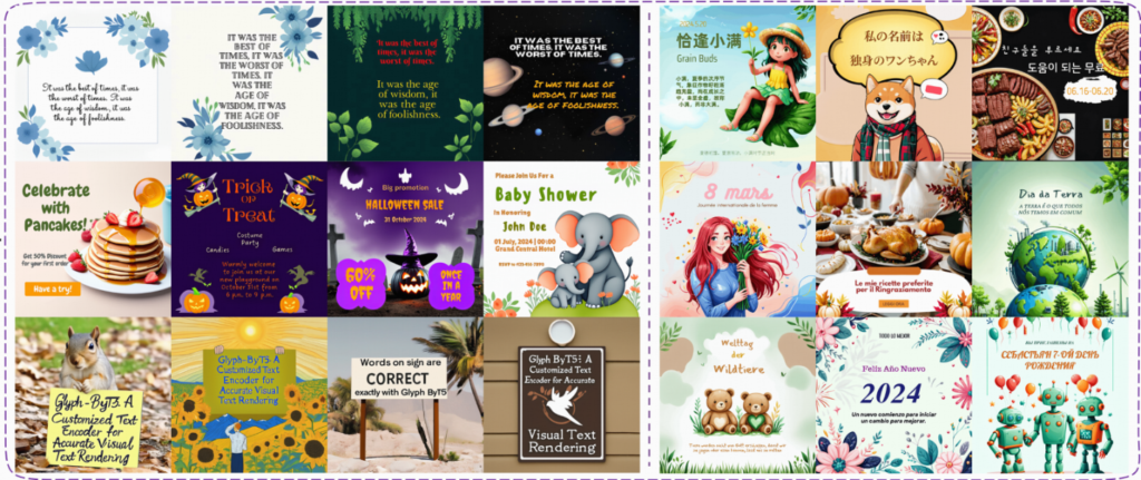 基于 Glyph-SDXL 的多语言文本生成结果示例图