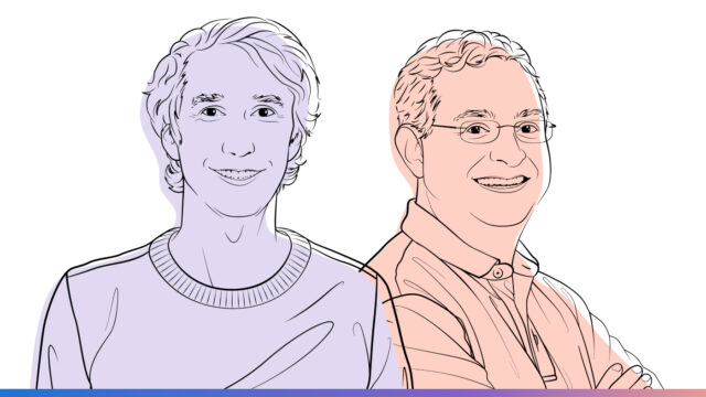 Outlined illustrations of Chris Hawblitzel and Jay Lorch for the Microsoft Research Podcast, Abstracts series.
