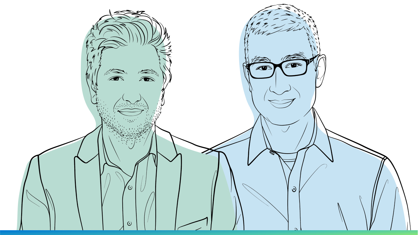 Illustrated images of Siddharth Suri and David Holtz. “Collaborators: A Microsoft Research Podcast” runs along the bottom.